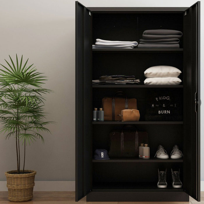 Commercial Steel Black Storage Cupboard with 4 Shelves and Lock 800x400x1800mm |  FCA18BLACK Makfry
