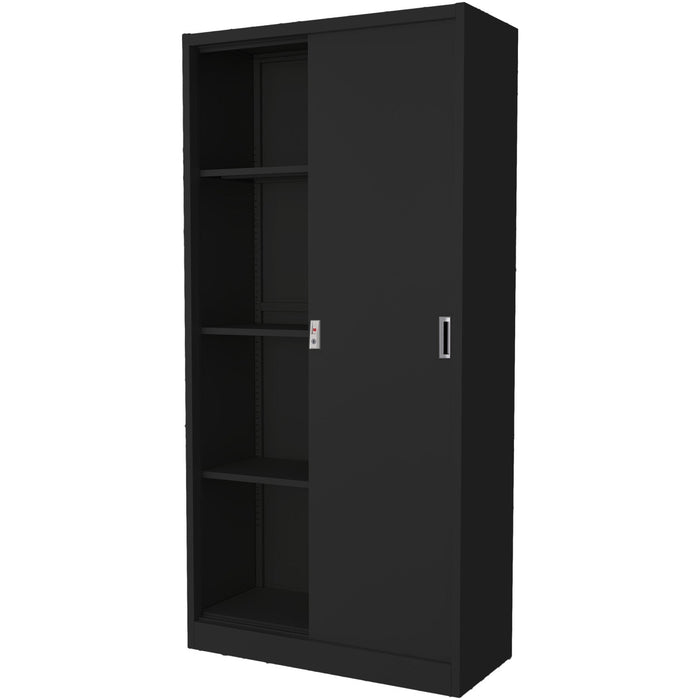 Commercial Sliding Door Steel Black Storage Cupboard With 4 Shelves And Lock 900x400x1850mm | Fcc18 Black Makfry