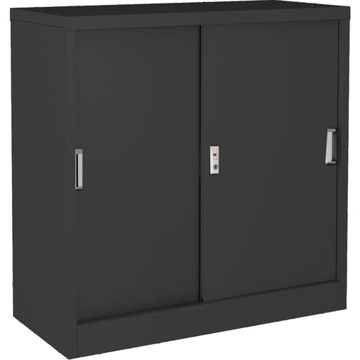 Commercial Metal Black Sliding Door Storage Cabinet Lockable with 2 Shelves 900x400x900mm |  FCC9BLACK Makfry