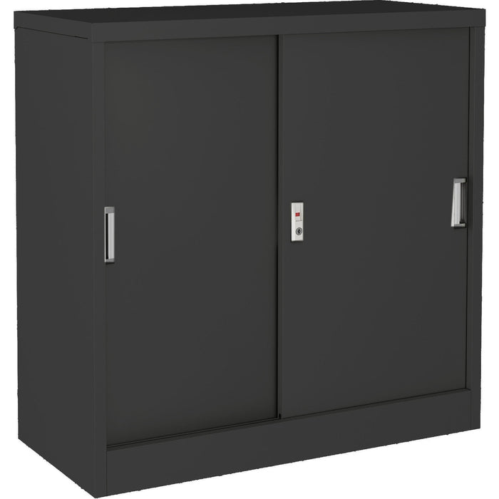 Commercial Metal Black Sliding Door Storage Cabinet Lockable with 2 Shelves 900x400x900mm |  FCC9BLACK Makfry