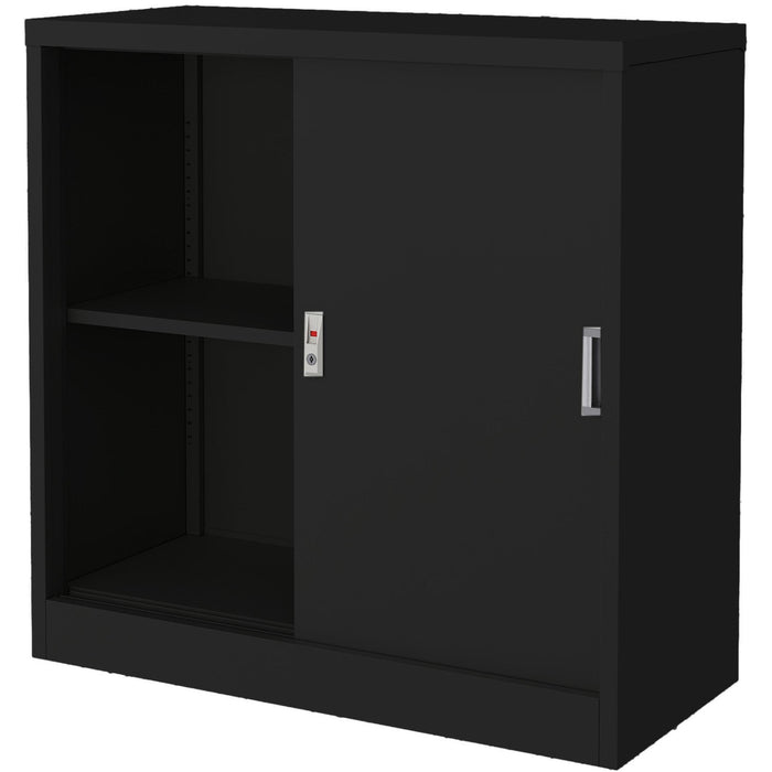 Commercial Metal Black Sliding Door Storage Cabinet Lockable with 2 Shelves 900x400x900mm |  FCC9BLACK Makfry