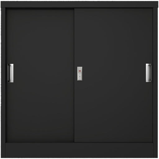 Commercial Metal Black Sliding Door Storage Cabinet Lockable with 2 Shelves 900x400x900mm |  FCC9BLACK Makfry