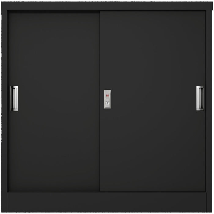 Commercial Metal Black Sliding Door Storage Cabinet Lockable with 2 Shelves 900x400x900mm |  FCC9BLACK Makfry