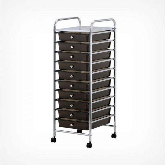 10 Drawer Mobile Storage Trolley Black & Chrome 395x390x980mm |  G131