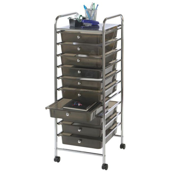 10 Drawer Mobile Storage Trolley Black & Chrome 395x390x980mm |  G131