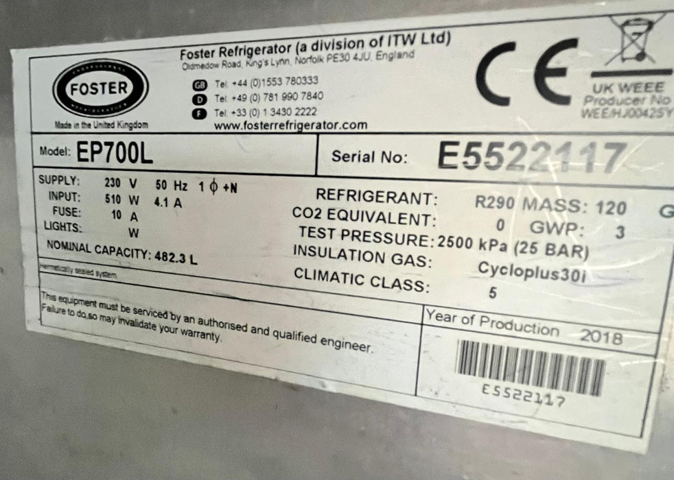 Commercial Foster G2 EP700L Upright Freezer - Refurbished Canmac Refurbished