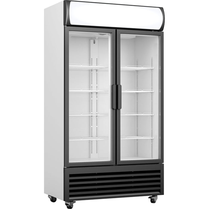 B GRADE Commercial Twin Bottle cooler Upright 730 litres Fan assisted cooling Hinged glass doors Black&White |  GDR444 B GRADE