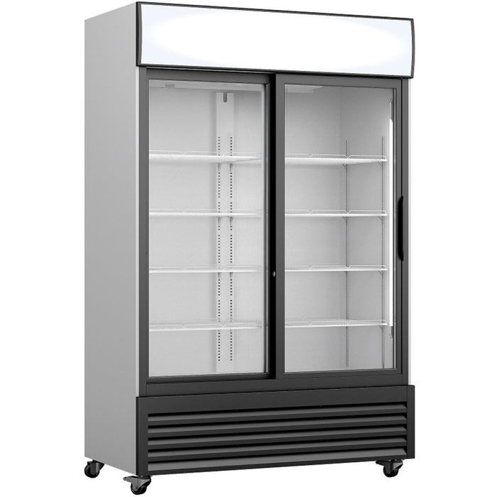 B GRADE Commercial Twin Bottle cooler Upright 706 litres Fan assisted cooling Sliding glass doors Black&White |  GDR555 B GRADE