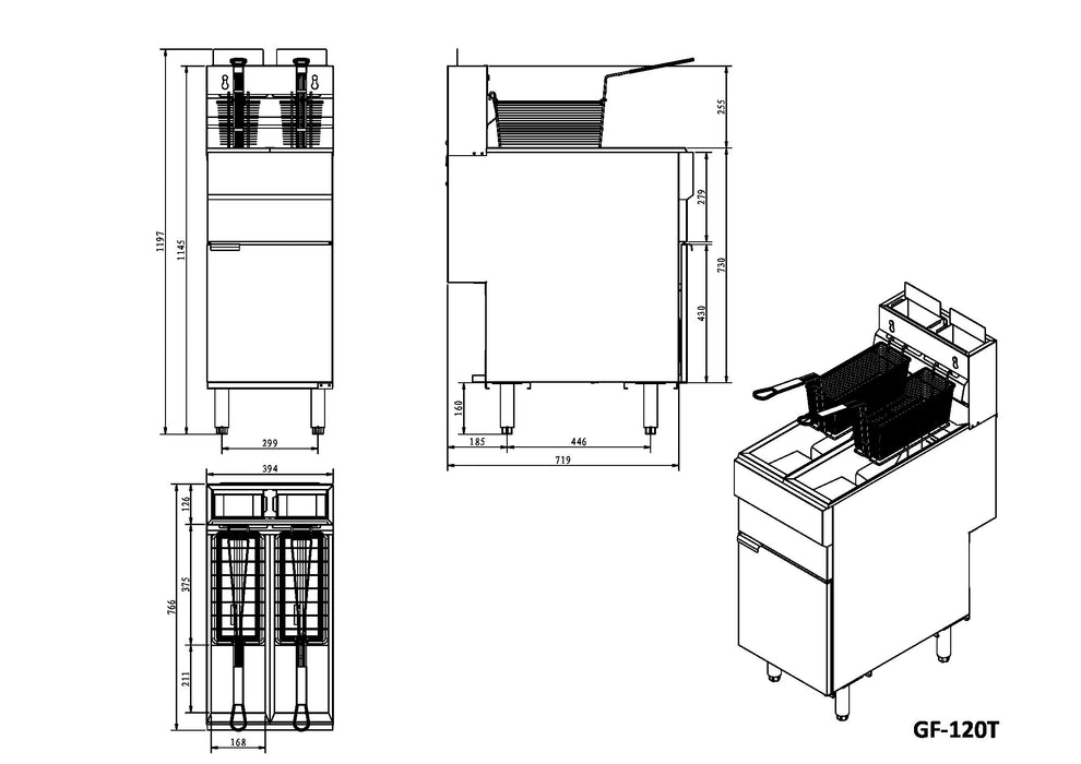 Infernus 4 Burner Twin Tank Twin Basket Gas Fryer – 2 x 11 Litres