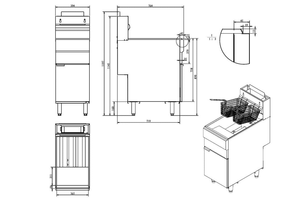 Infernus 3 Burner LPG Single Tank Twin Basket Gas Fryer - 23 Litres Canmac Catering Equipment