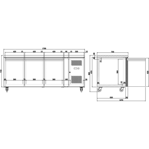 B GRADE Commercial Refrigerated Counter 3 doors Depth 700mm |  GN3100TN B GRADE Makfry