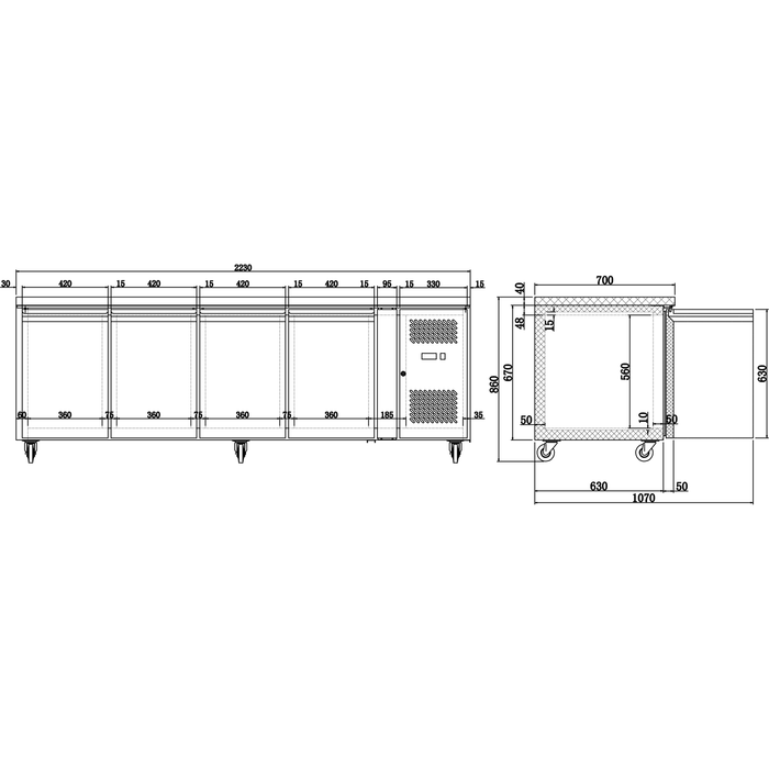 B GRADE Commercial Freezer counter Ventilated 4 doors Depth 700mm |  FG41V B GRADE