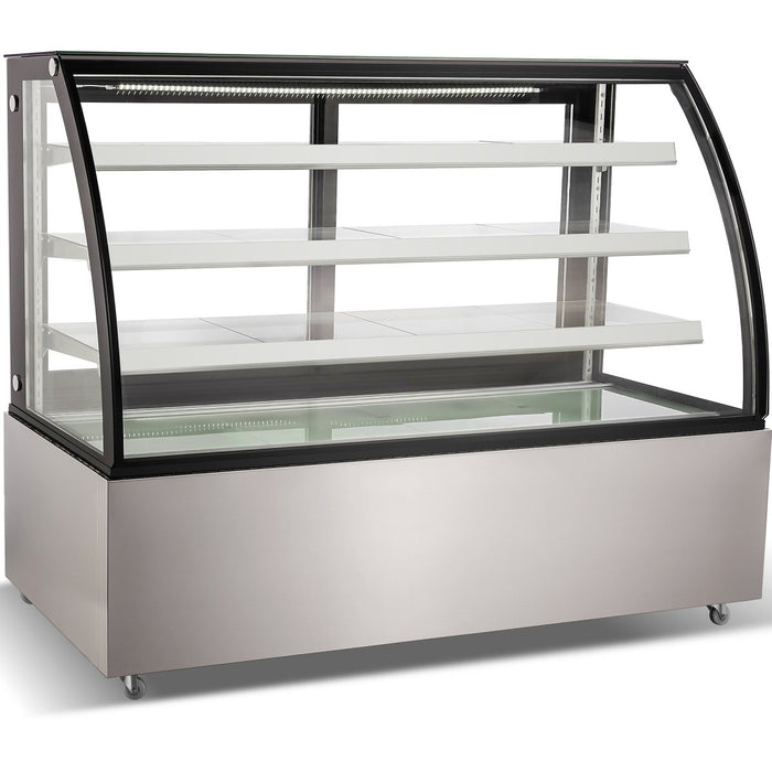 B GRADE Cake counter Curved front 1500x730x1300mm 3 shelves Stainless steel base LED |  GN1500CF3 B GRADE