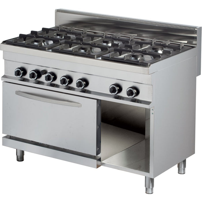 Professional Gas range Gas oven & open base 6 burners 36kW+6kW |  Hotmax 700 GR732