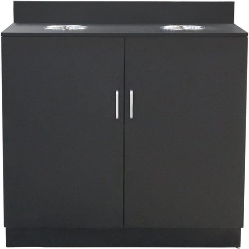 Double Waste Bin Enclosure Cabinet With Drop Hole 1138x560x1160mm Black | Gs30200 Makfry