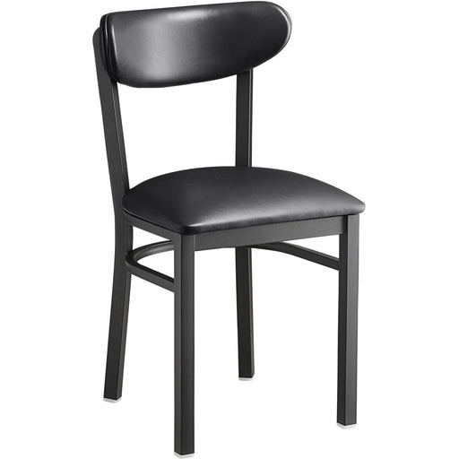 Black Steel Chair with Black Vinyl Cushion Seat & Black Vinyl Cushion Back |  GS65VBLACKSEATBLACKBACK Makfry