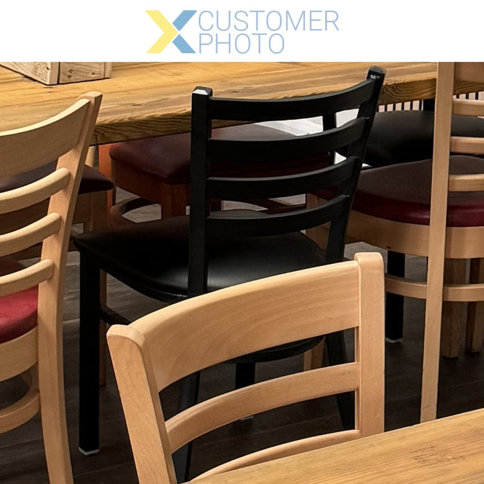 Black Steel Chair with Black Vinyl Cushion Seat & Black Back |  GS694BLACKCUSHSEATBLACKBACK Makfry