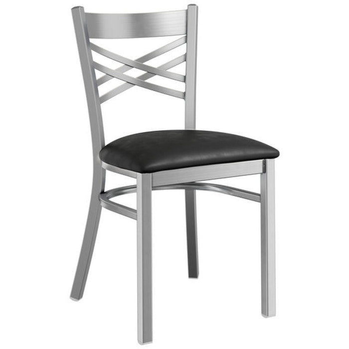 Steel Cross Back Chair with Black Vinyl Cushion Seat |  GS6F0BSSTEELCUSHSEAT Makfry