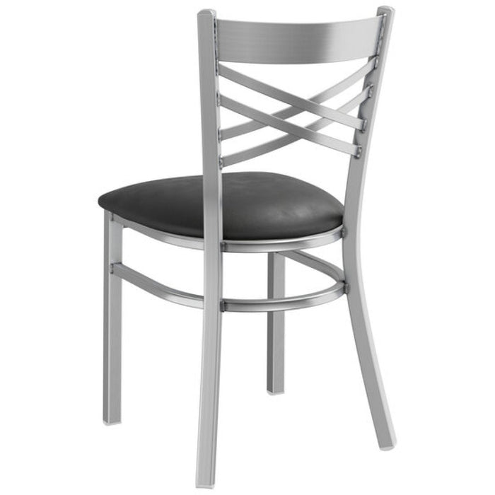 Steel Cross Back Chair with Black Vinyl Cushion Seat |  GS6F0BSSTEELCUSHSEAT Makfry