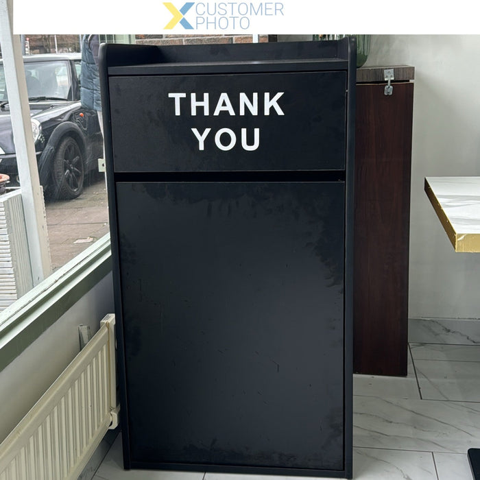 Commercial Rubbish Bin Cabinet &Amp; Tray Shelf 'Thank You' Black | Gslj006 B Makfry