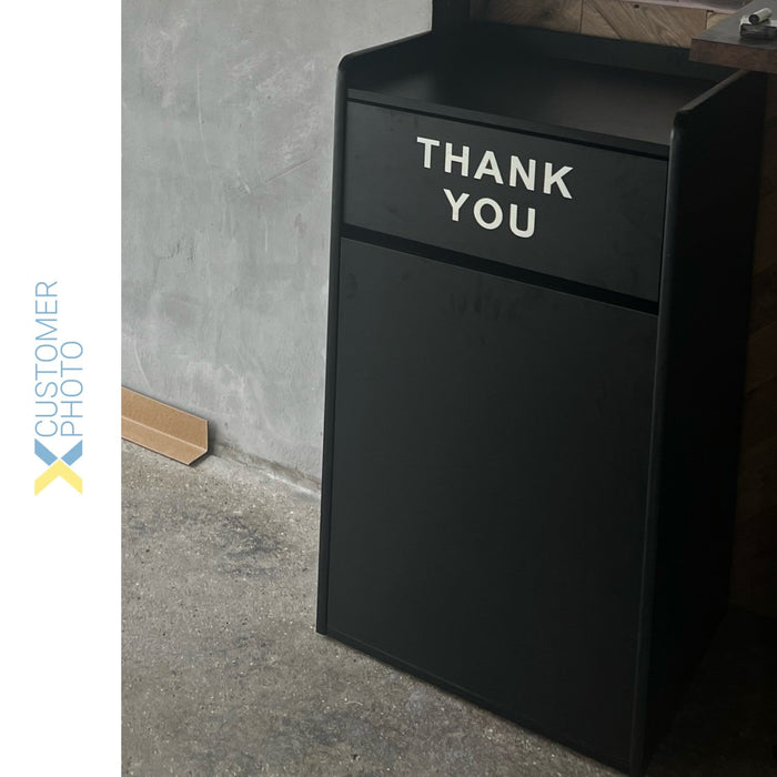 B GRADE Commercial Rubbish Bin Cabinet & Tray Shelf 'Thank You' Black |  GSLJ006B B GRADE Makfry