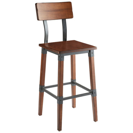 Rustic Style Barstool with Backrest Antique Walnut |  GSW0236B Makfry