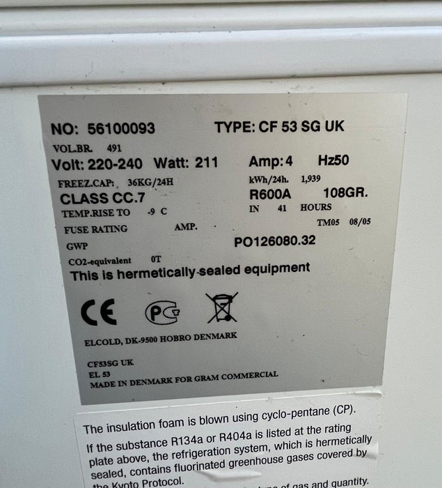 Gram CF 53 SG UK Stainless Steel Lid Chest Freezer 527 Litres-Refurbished Canmac Refurbished