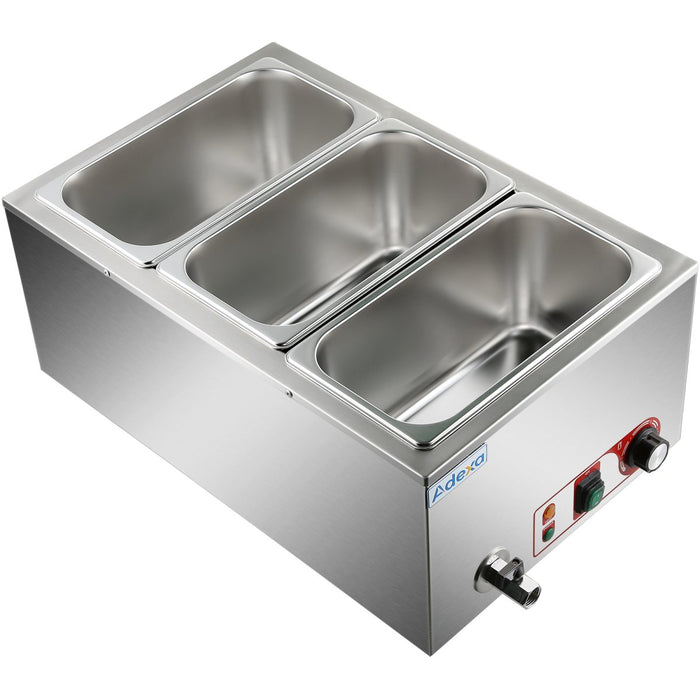 Commercial Bain Marie with Drain Tap 3xGN1/3 Including 3 containers with lid |  HB3