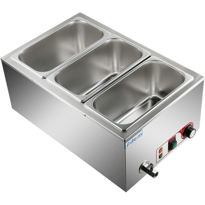 Commercial Bain Marie with Drain Tap 3xGN1/3 Including 3 containers |  HB3V