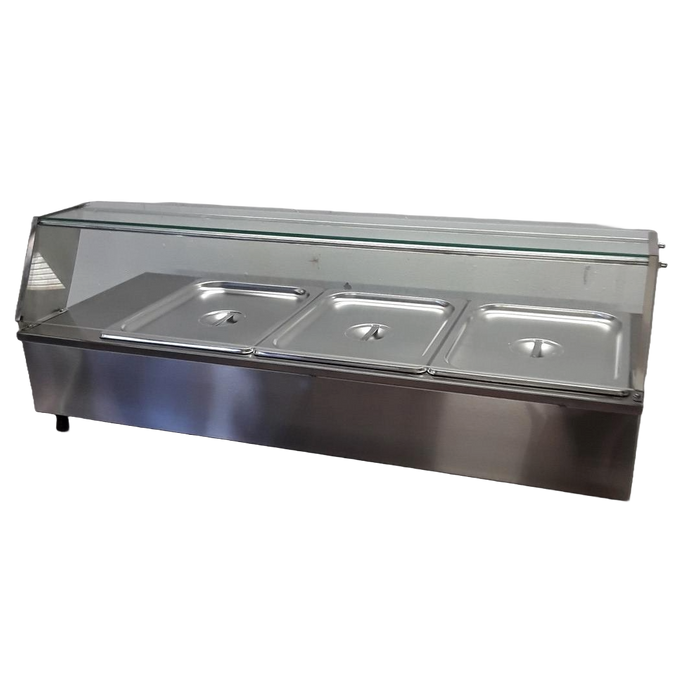Electric Table Top Bain Marie - 3x1/2 Wet Gastro Pans - Glass Display - 95x36x34 cm