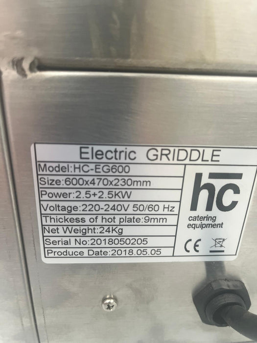 Countertop Grill - Griddle - 2 Burner - 600 mm - Electric - HC-EG600 / B Grade Canmac Refurbished