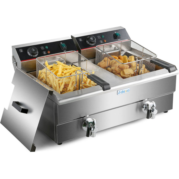 Commercial Fryer Double Electric 2x10 litre 6kW Countertop Drainage tap |  HEF102V