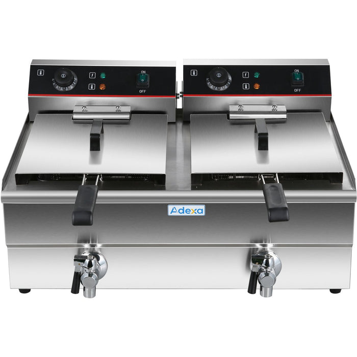 Commercial Fryer Double Electric 2x10 litre 6kW Countertop Drainage tap |  HEF102V