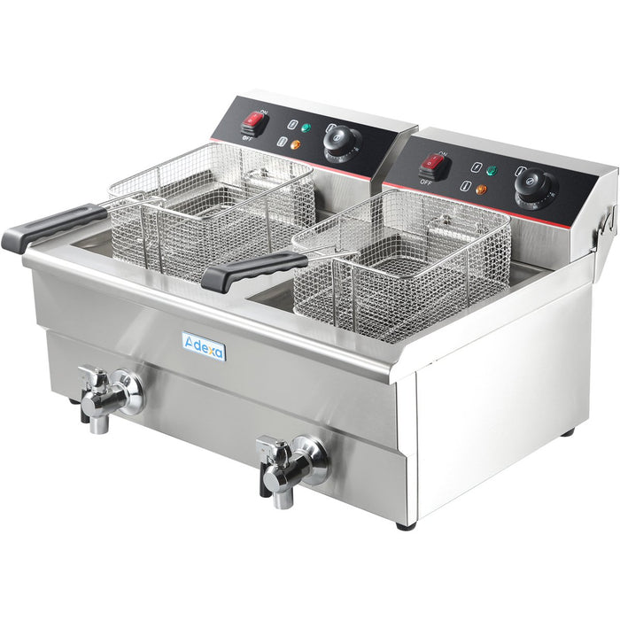 Commercial Fryer Double Electric 2x16 litre 10kW Countertop Drainage tap |  HEF162V