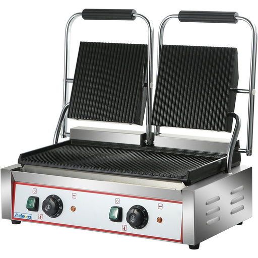 Heavy Duty Twin Panini Contact Grill Ribbed 3.6k W Dual Zone | Heg813 Makfry