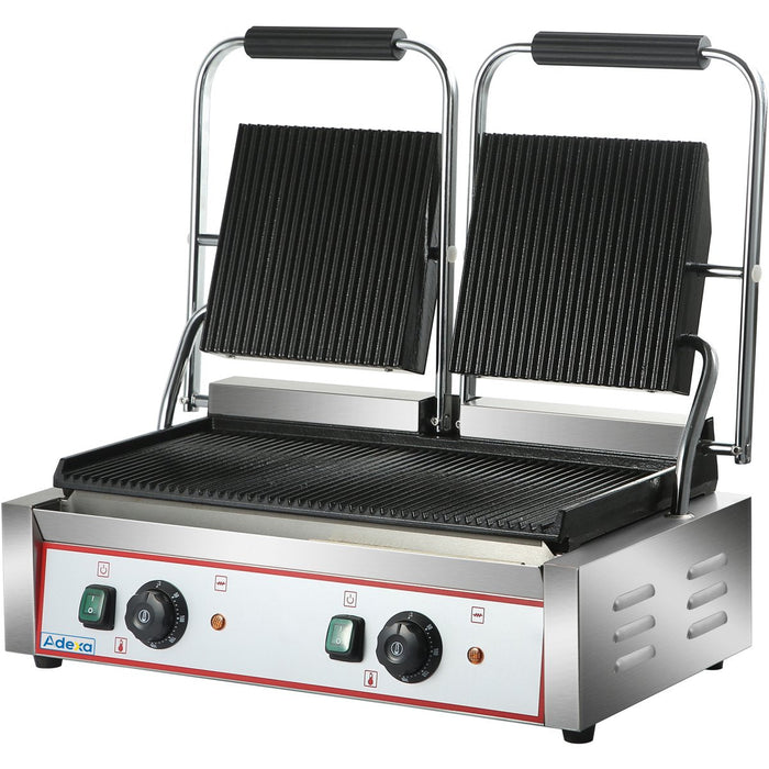 Heavy Duty Twin Panini Contact Grill Ribbed 3.6k W Dual Zone | Heg813 Makfry