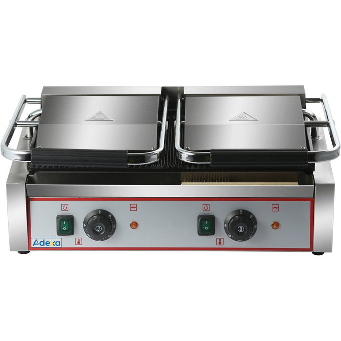 Heavy Duty Twin Panini Contact Grill Ribbed 3.6k W Dual Zone | Heg813 Makfry