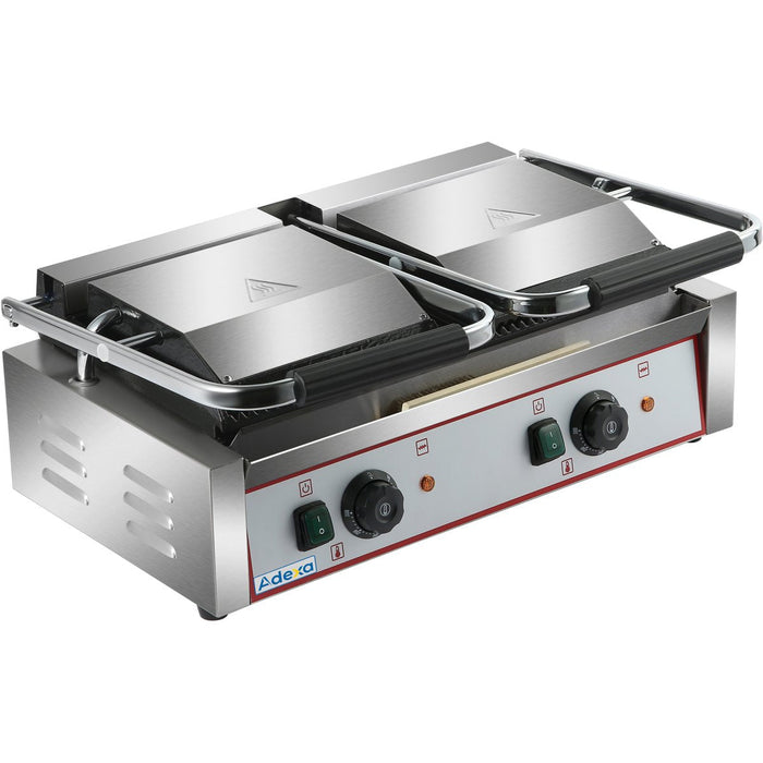 Heavy Duty Twin Panini Contact Grill Ribbed 3.6k W Dual Zone | Heg813 Makfry