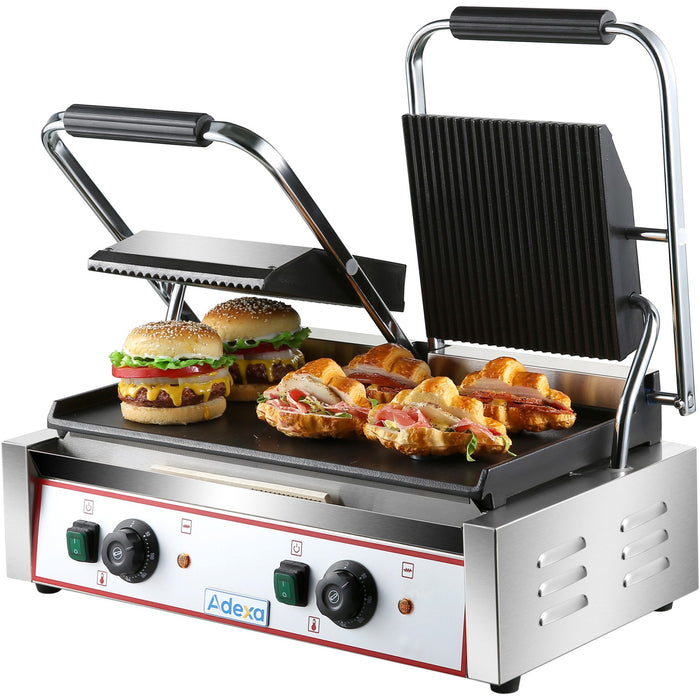 B GRADE Heavy Duty Twin Panini Contact grill  Ribbed/Smooth 3.6kW Dual Zone |  HEG813A B GRADE