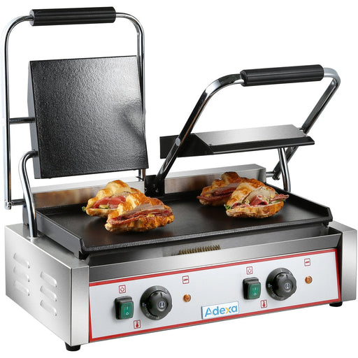 Heavy Duty Twin Panini Contact Grill Smooth 3.6k W Dual Zone | Heg813 B Makfry
