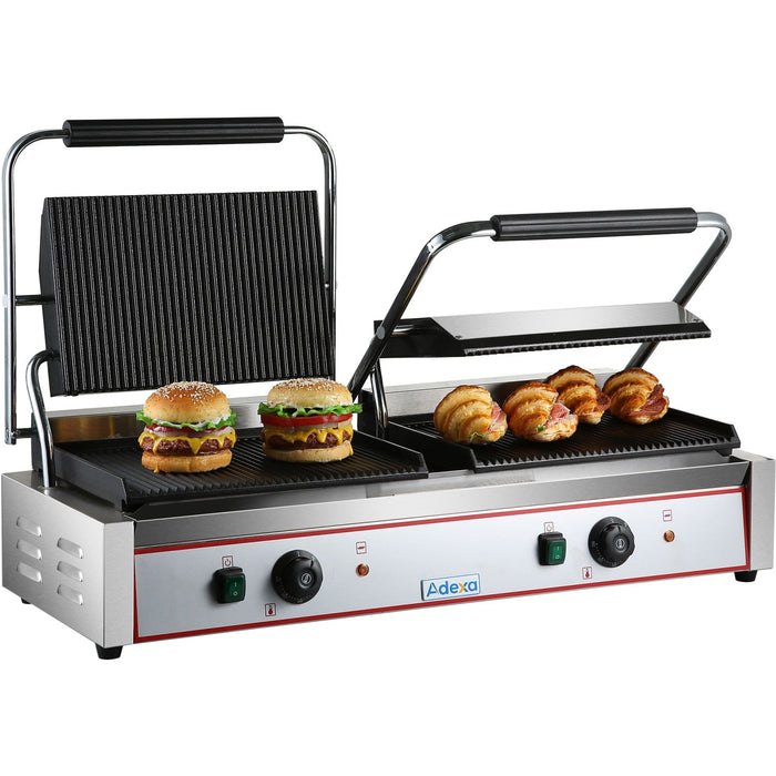 B Grade Heavy Duty Twin Xl Panini Contact Grill Ribbed 4.4k W Dual Zone | Heg813 E B Grade Makfry