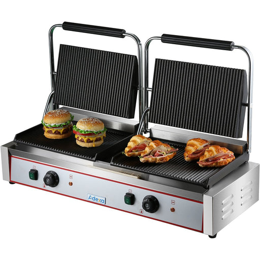 Heavy Duty Twin Xl Panini Contact Grill Ribbed 4.4k W Dual Zone | Heg813 E Makfry