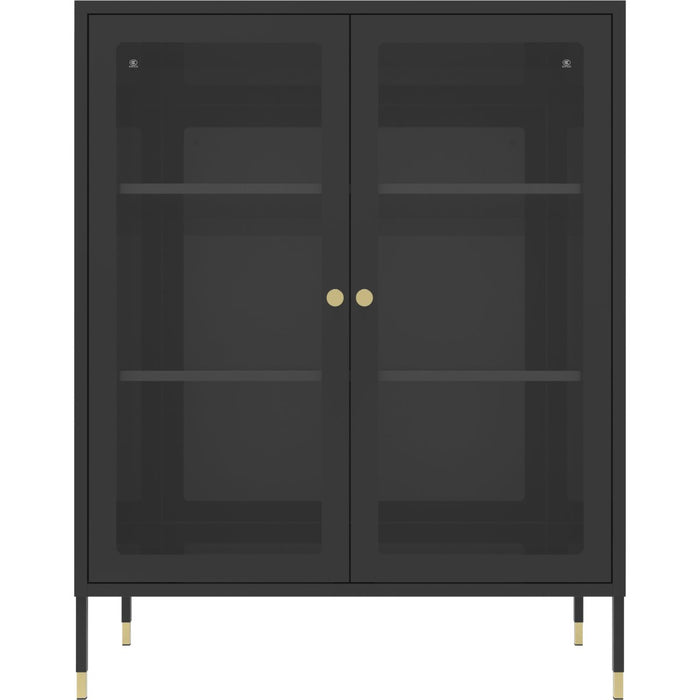 Metal Storage Cabinet 2 Glass doors & 2 Shelves 800x400x1015mm Black |  HMA10