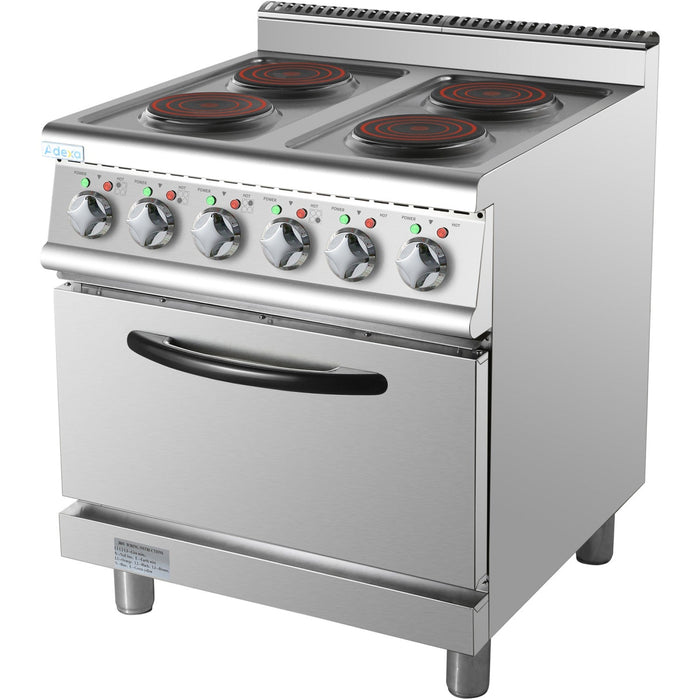 Commercial Electric Cooker 4 Burners With Electric Oven 8k W+4.8k W 700mm Depth | Hrq712 A Makfry