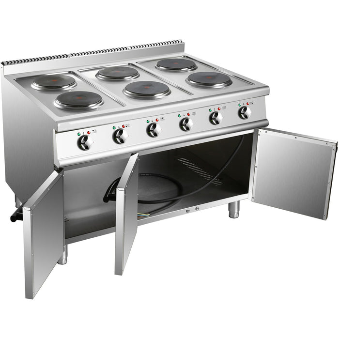 Commercial Electric Cooker 6 Burners With Cabinet Base 6x2k W 700mm Depth |  Hrq762