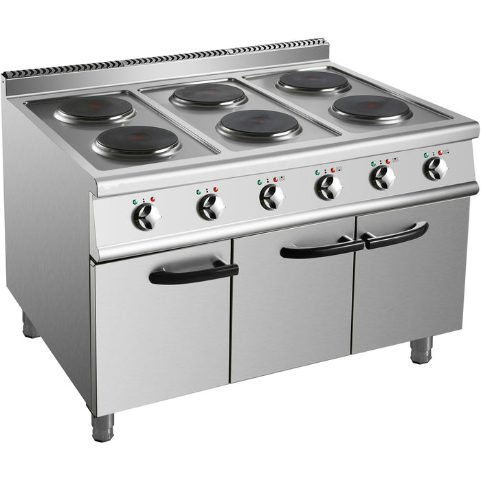 Commercial Electric Cooker 6 Burners With Cabinet Base 6x2k W 700mm Depth |  Hrq762