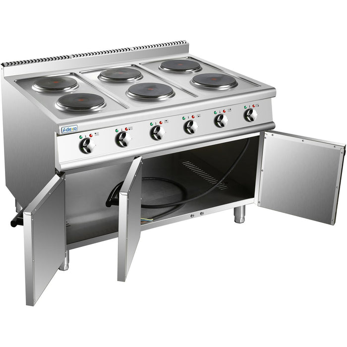 Commercial Electric Cooker 6 Burners with Cabinet Base 15.6kW 900mm Depth |  HRQ962