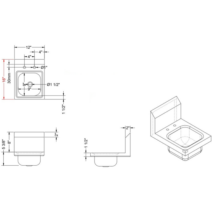 Wall mounted Hand Sink Wall mounted faucet Stainless steel |  HS12