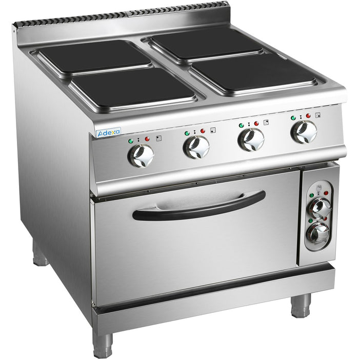 Commercial Electric Cooker 4 Square Burners with Electric Oven 16kW+4.8kW 900mm Depth |  HSQ912B