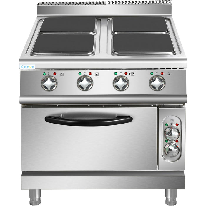 Commercial Electric Cooker 4 Square Burners with Electric Oven 16kW+4.8kW 900mm Depth |  HSQ912B